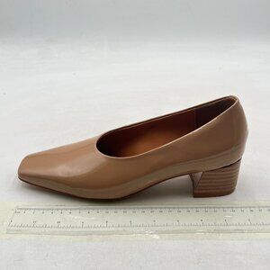 Maiyang Tan Classic Closed Square Toe Pumps Chunky Low Heels Slip on Daily Shoes